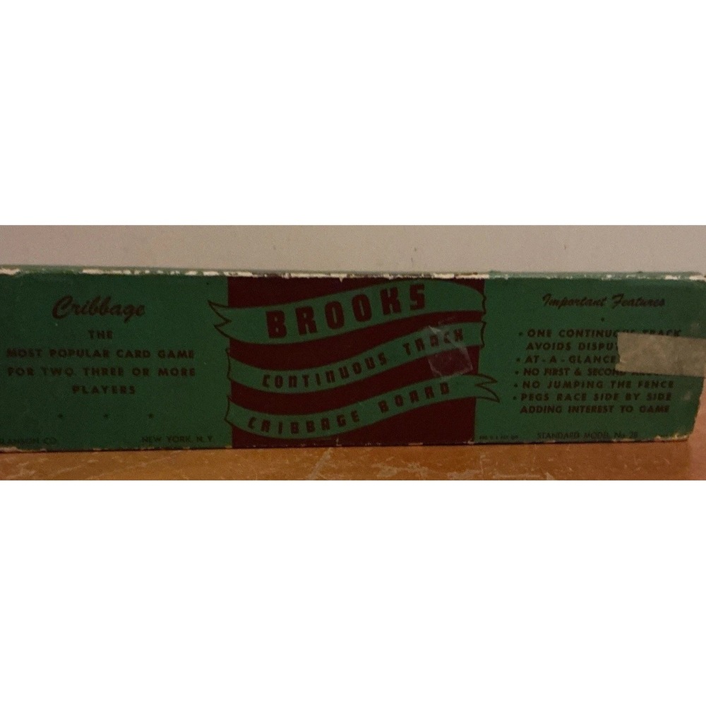 Vintage Brooks Cribbage Board With Pegs And Original Box Standard Model No.‎ 28,